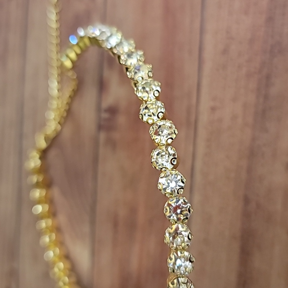 Gold Tone Women's Full Rhinestone Costume Jewelry Choker Necklace - Picture 5 of 8